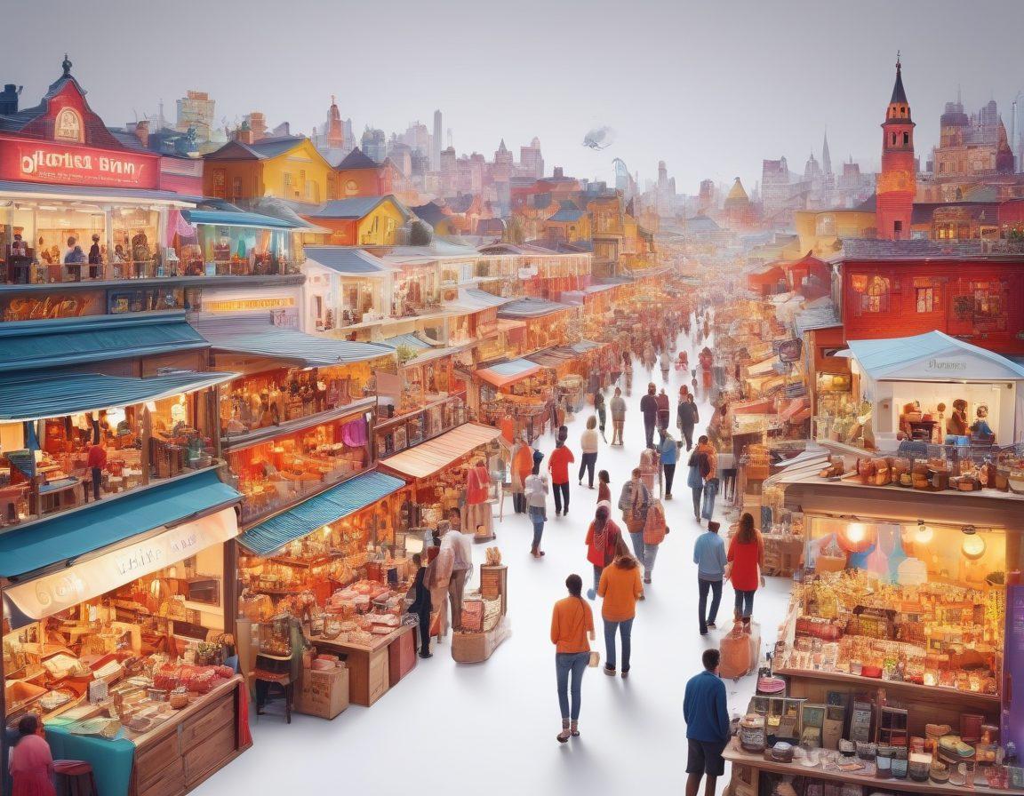 A vibrant marketplace scene bustling with diverse people searching for wholesale goods, showcasing stacks of colorful products and supplier stalls under bright lights. Include a whimsical map overlay with key supplier icons and magnifying glasses, suggesting exploration and discovery. Infuse the atmosphere with a sense of excitement and entrepreneurial spirit. super-realistic. vibrant colors. white background.
